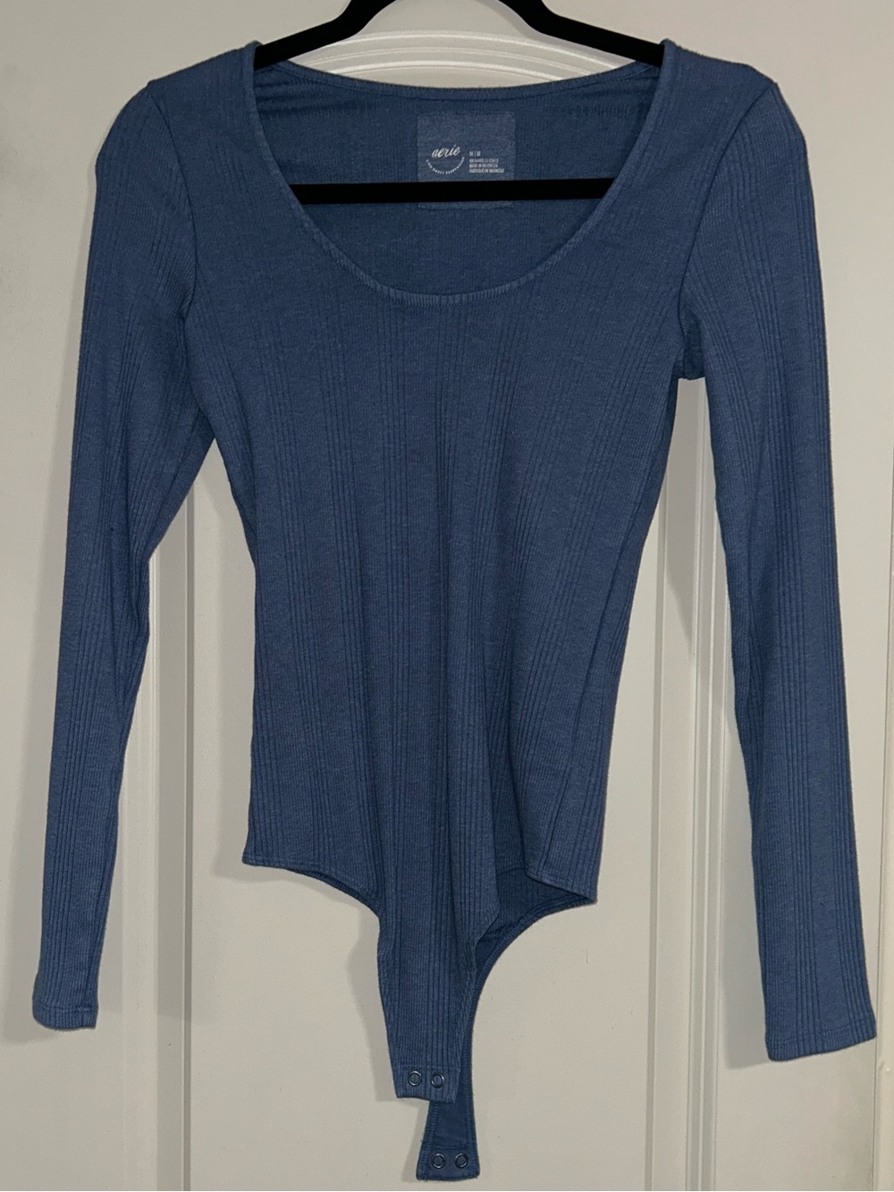 aerie Blue Ribbed Scoop-Neck Long Sleeve Bodysuit